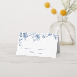 Elegant Floral Vintage Botanical Navy Blue Wedding Place Card
