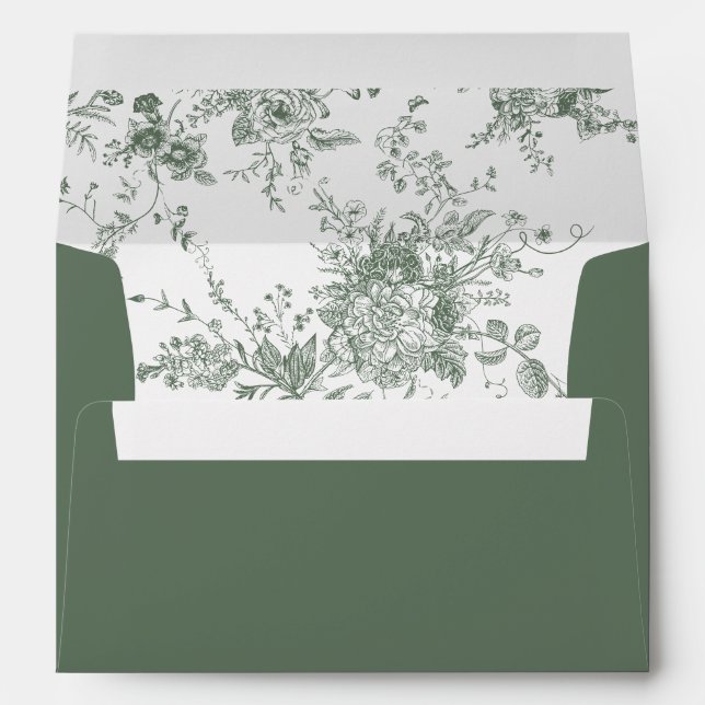 Elegant Floral Vintage Botanical Sage Wedding Envelope (Back (Bottom))