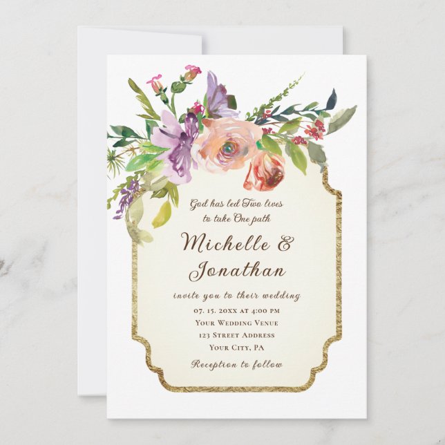 Elegant Floral Vintage Frame Christian Wedding Invitation (Front)
