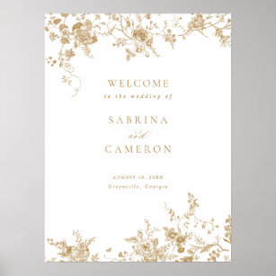 Elegant Floral Vintage Gold Wedding Welcome Sign