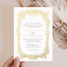 Elegant Floral Vintage Ornament Frame Wedding Gold