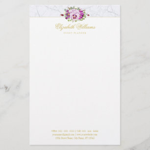 Elegant Floral Vintage Pansies Purple Chic Marble Stationery