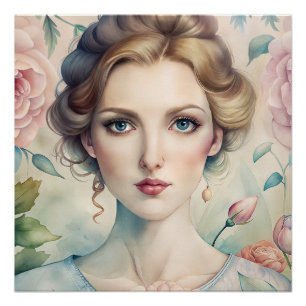Elegant Floral Vintage Portrait Glossy Poster