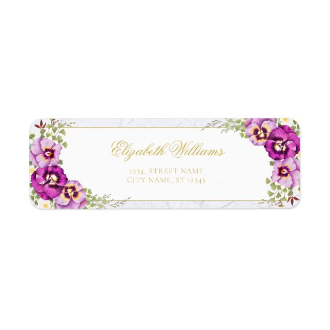 Elegant Floral Vintage Purple Chic Marble Pansies (Front)