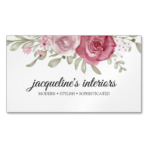 Elegant Floral Vintage Roses Dusty Pink  Business  Magnetic Business Card