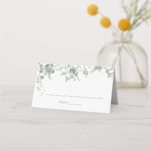 Elegant Floral Vintage Sage Green Wedding Place Card