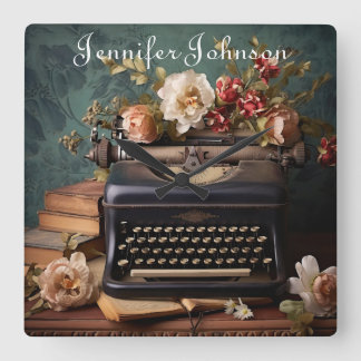 Elegant Floral Vintage Typewriter Wall Clock