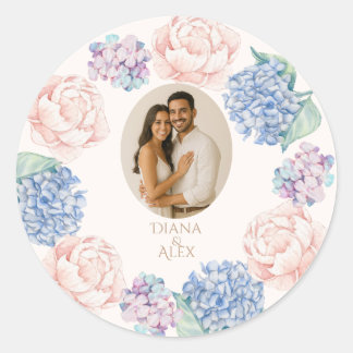 Elegant Floral Vintage Watercolor Peonies Wedding Classic Round Sticker