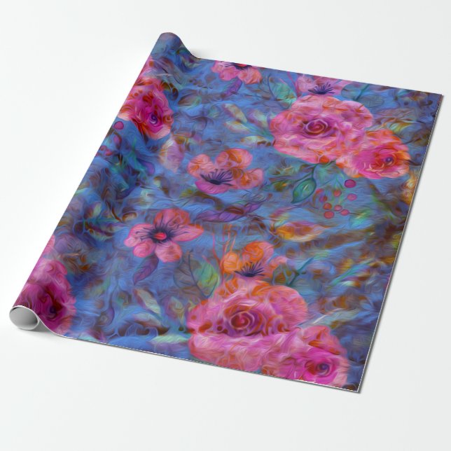 Elegant Floral Violet Rose Pattern Wrapping Paper (Unrolled)