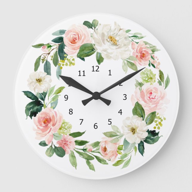 Elegant Floral Wall Clock, Large Clock (Front)