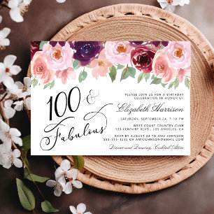 Elegant Floral Watercolor 100th Birthday Party Invitation