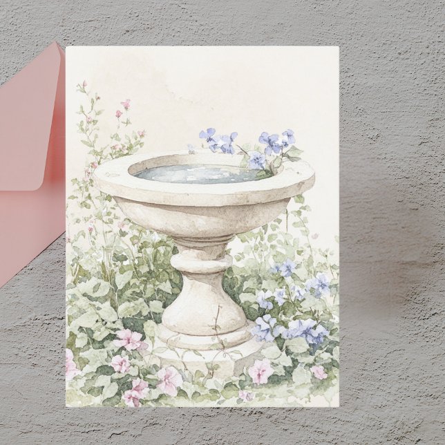 Elegant Floral Watercolor Birdbath Garden Postcard (Creator Uploaded)