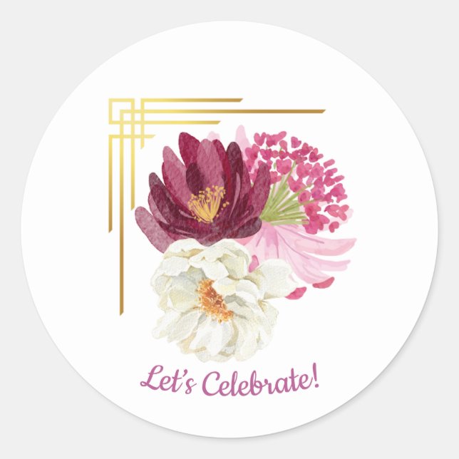 Elegant Floral Watercolor Birthday Sticker (Front)