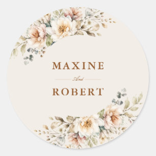 Elegant Floral Watercolor Botanical Wedding Classic Round Sticker