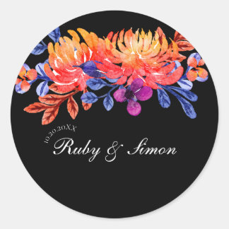 Elegant Floral Watercolor Bouquet Wedding Classic Round Sticker
