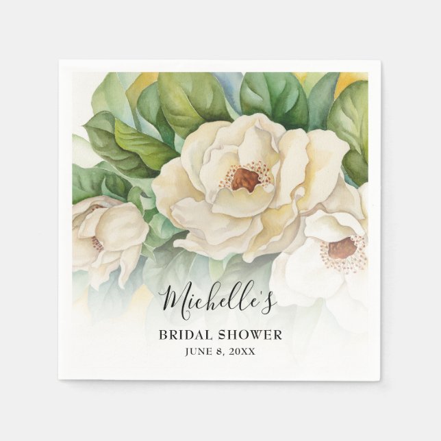 Elegant Floral Watercolor Bridal Shower Name Paper Napkin (Front)