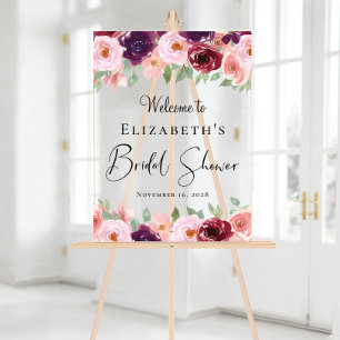 Elegant Floral Watercolor Bridal Shower Welcome Acrylic Sign