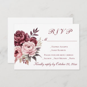 Elegant Floral Watercolor Burgundy Peony Wedding  RSVP Card