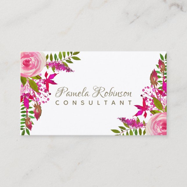 Elegant Floral Watercolor Business Card (Front)