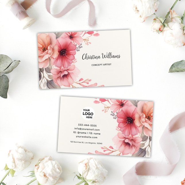 Elegant Floral Watercolor Business Card (Elegant Floral Watercolor Business Card)