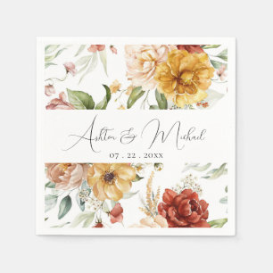 Elegant Floral Watercolor Calligraphy Wedding Napkin