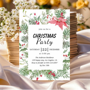 Elegant Floral Watercolor Christmas Party  Invitation