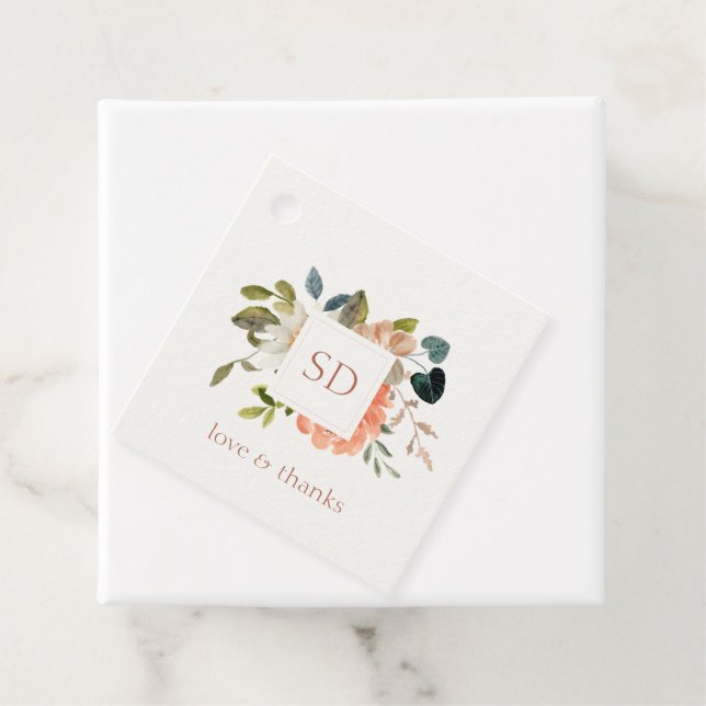 Elegant Floral Watercolor Couple Initials Wedding Favour Tags (In Situ)