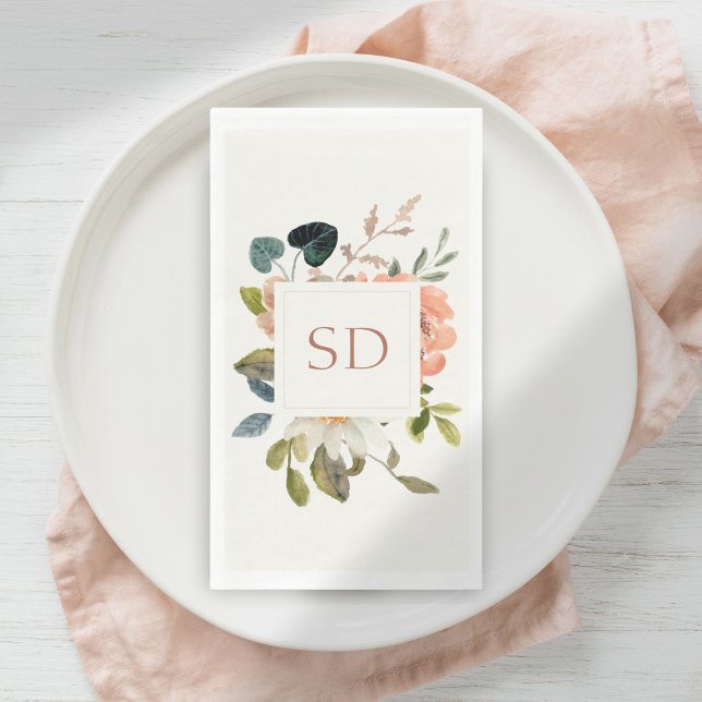 Elegant Floral Watercolor Couple Initials Wedding Napkin (Creator Uploaded)