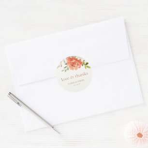 Elegant Floral Watercolor Couple Wedding Thank You Classic Round Sticker