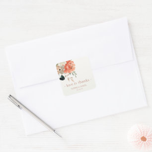 Elegant Floral Watercolor Couple Wedding Thank You Square Sticker