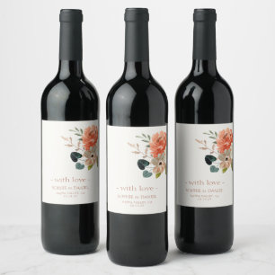Elegant Floral Watercolor Couple Wedding With Love Wine Label