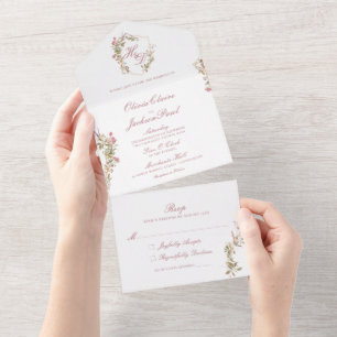 Elegant Floral Watercolor Crest All In One Invitat Invitation