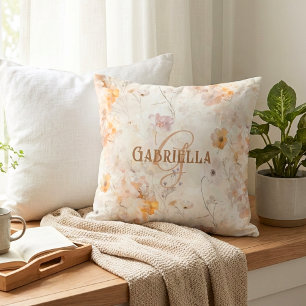 Elegant Floral Watercolor Custom Monogram Cushion