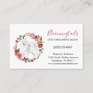Elegant Floral Watercolor Dog Grooming Service Business Card