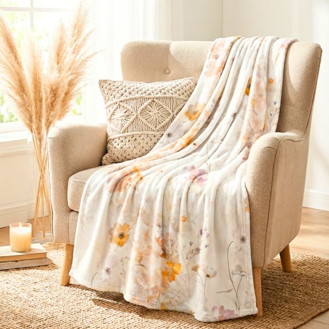 Elegant Floral Watercolor Fleece Blanket (Creator Uploaded)