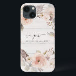 Elegant Floral Watercolor Foliage Rustic Monogram iPhone 13 Case<br><div class="desc">"Elegant Floral Watercolor Foliage with rustic white wooden board background and your script Monogram Initials and Name."  Modern,  painterly style watercolor artwork  over a soft cottage white wood  background.  Pale pastel blush pink wild roses and woodsy leaf foliage greenery for a timeless elegance.  Painted by Audrey Jeanne Roberts,  copyright.</div>