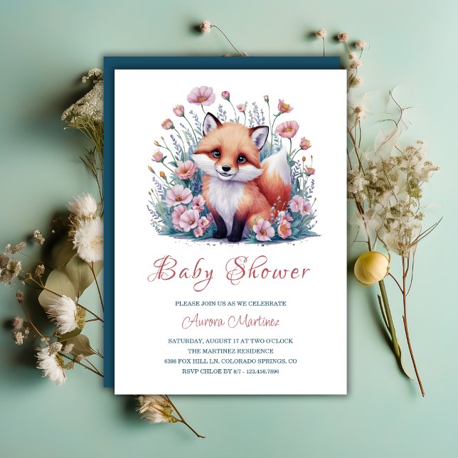 Elegant Floral Watercolor Fox Baby Shower Invitation (Creator Uploaded)