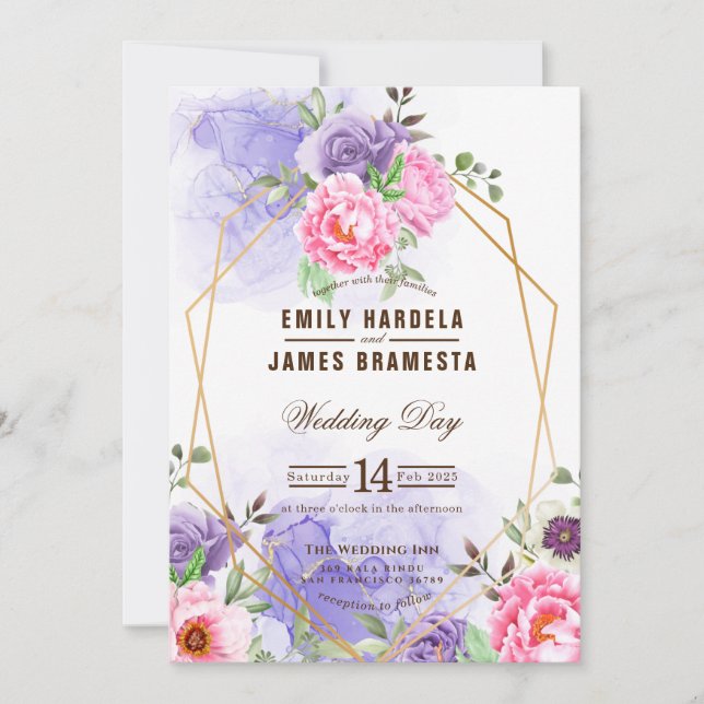 Elegant Floral Watercolor Framed Wedding Invitation (Front)
