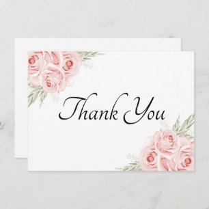 Elegant Floral Watercolor Garden Pink Rose   Thank You Card