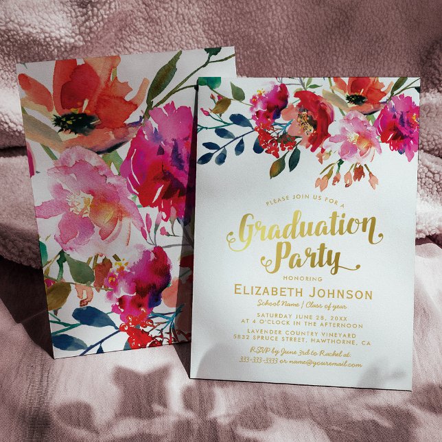 Elegant Floral Watercolor Graduation Party Invitation (Creator Uploaded)