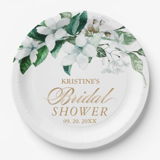 Elegant Floral Watercolor Greenery Bridal Shower Paper Plate (Front)