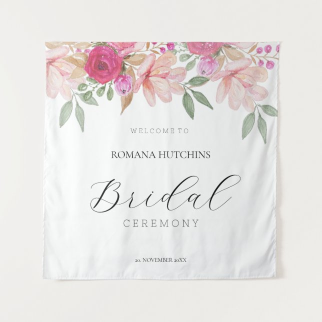 Elegant Floral Watercolor Hand-painted Tapestry (Front)