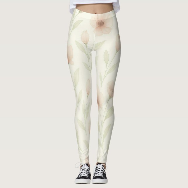 Elegant Floral Watercolor Leggings for Women  (Front)