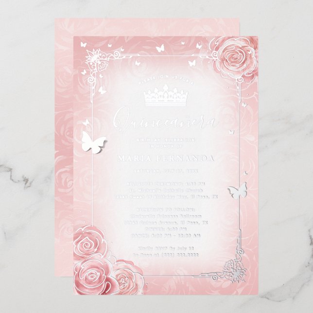 Elegant Floral Watercolor Light Pink Quinceanera (Front/Back)