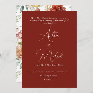 Elegant Floral Watercolor Orange Modern Wedding Invitation