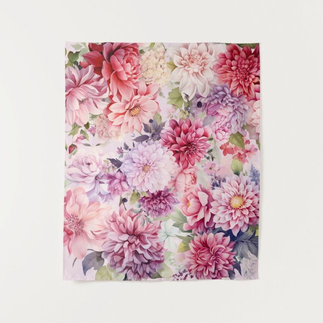 Elegant Floral Watercolor Photo Backdrop Tapestry (Front)