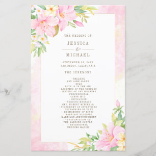 Elegant Floral Watercolor Pink Wedding Program