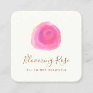 Elegant Floral Watercolor Rose   Square Square Bus Business Card