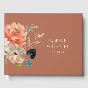 Elegant Floral Watercolor Terracotta Wedding Guest Book