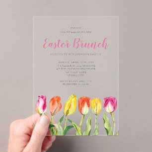 Elegant Floral Watercolor Tulips Easter Brunch  Acrylic Invitations